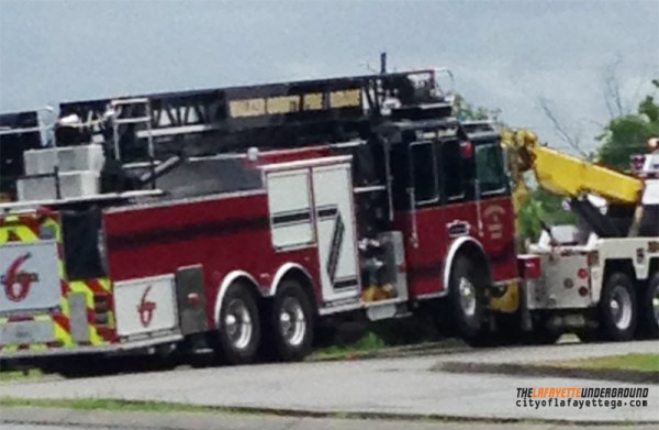 Wrecked Fire Truck Being Towed