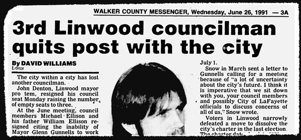 Mayor Gunnells Linwood Council Resignation June 1991