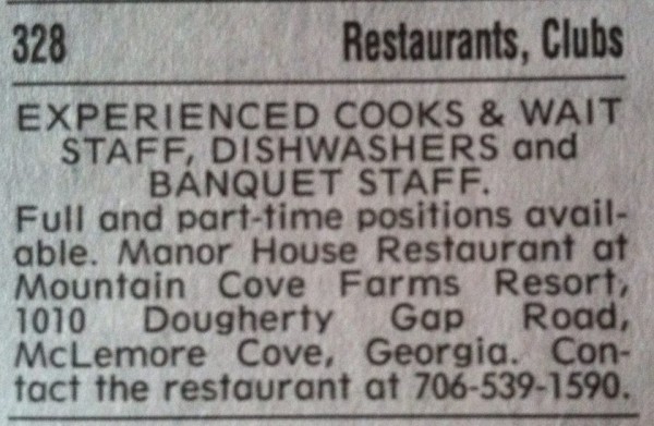 Mountain Cove Farms Manor House Hiring