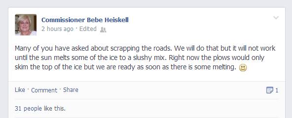 Commissioner Heiskell Facebook Post