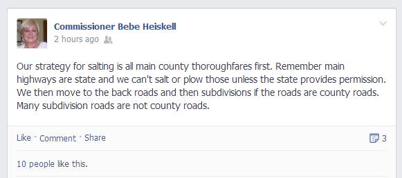 Commissioner Heiskell Facebook Post