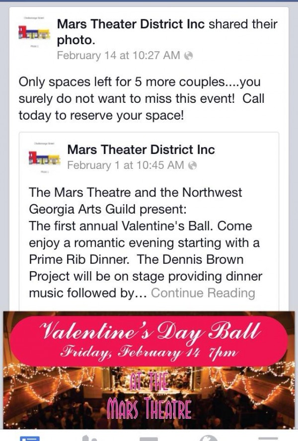 Mars Theater / Tavern 2nd Valentine's Day Party Advertisement