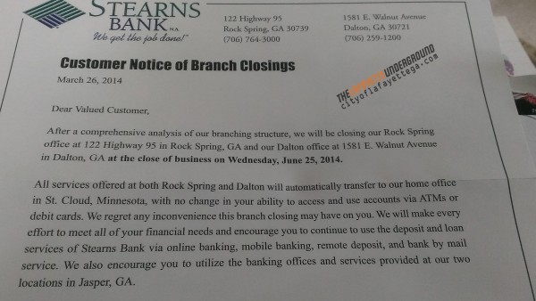 Stearns Bank Closing Letter