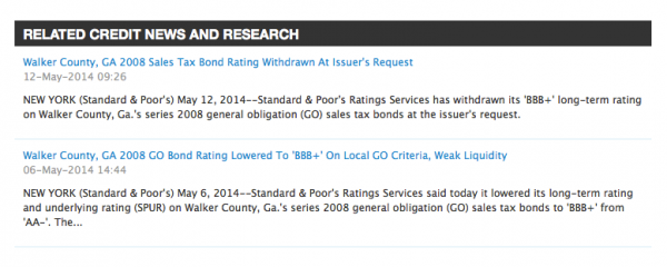 County Bond Downgrade Rating Withdrawn
