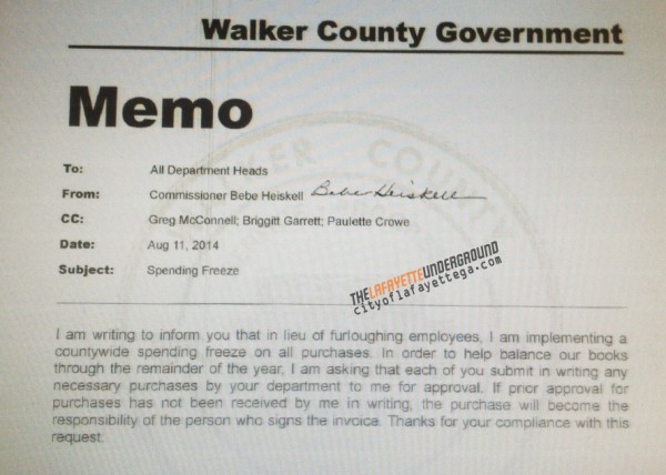 Walker County No Spending Memo