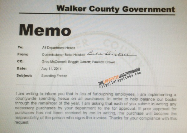 Walker County No Spending Memo