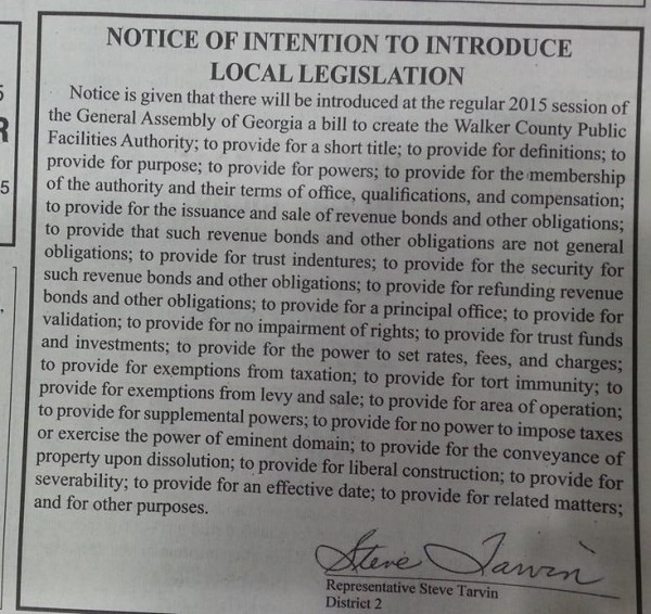 Facilities Authority Legislation Advertisement / February 25 2015 Walker Co Messenger