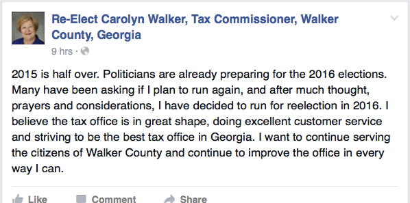 Carolyn Walker 2016 Campaign Announcement