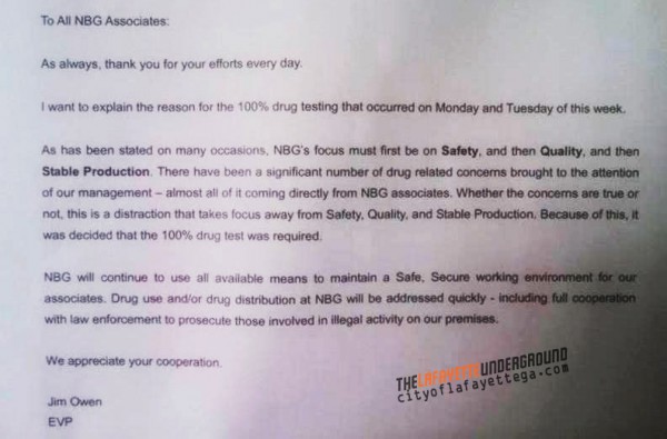 Nissin Drug Test Memo