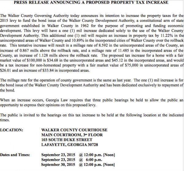 Walker County Tax Meeting Notice