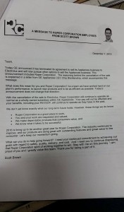 Electrolux Merger Cancellation Letter - Roper