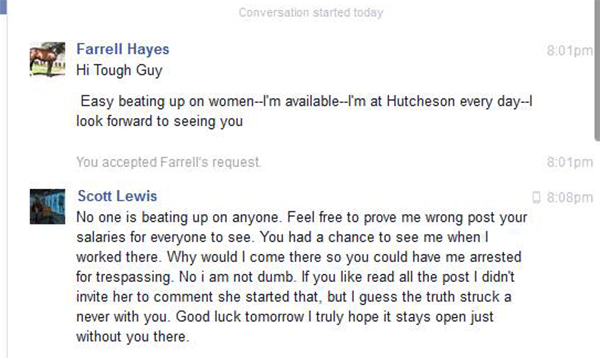 Farrell & Susan Hayes / Scott Lewis Facebook Exchange