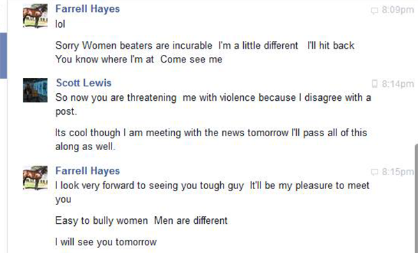 Farrell & Susan Hayes / Scott Lewis Facebook Exchange