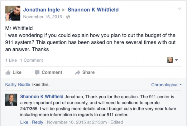 Shannon Whitfield Facebook 911 Question Unanswered