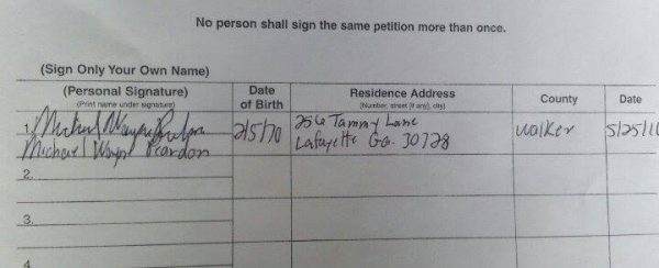 Peardon Signature on Perry Lamb Petition