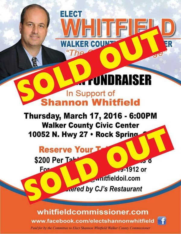 Whitfield Fundraiser Sold Out