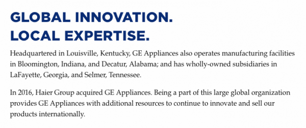 GE Appliances Web Site After Buyout