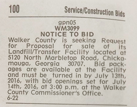 Walker Co Messenger: Landfill Sale Bids (06-22-16)