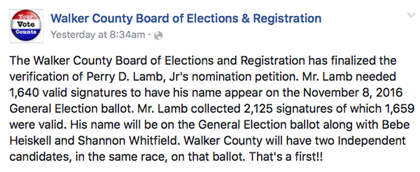 Elections Facebook: Perry Lamb Campaign Certified