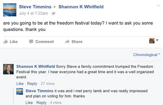 Shannon Whitfield Facebook - Freedom Festival Absence