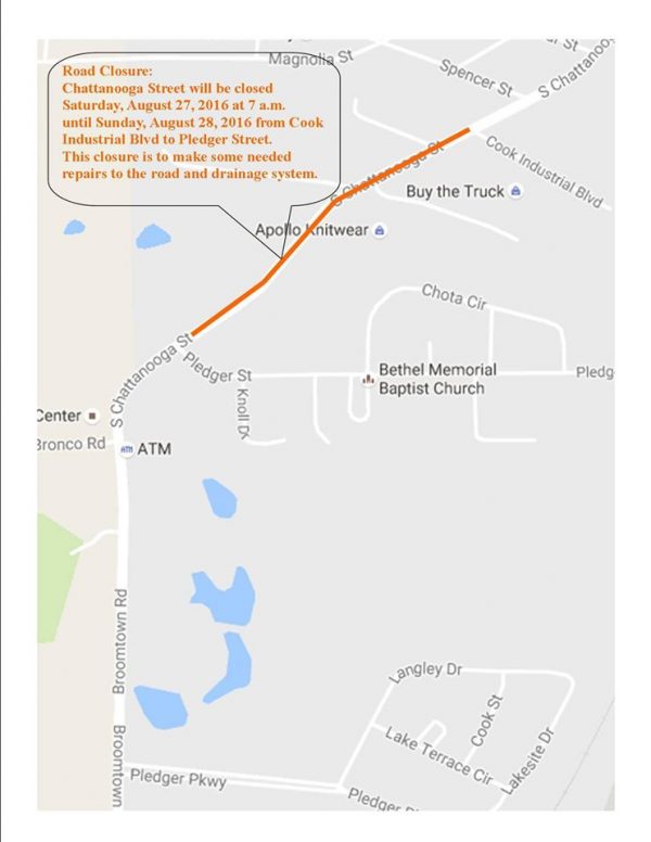 Chattanooga Street Road Closure Map