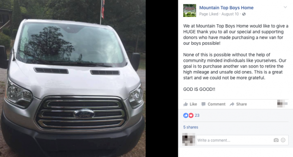 Mountain Top Boy's Home Van Purchase Announcement