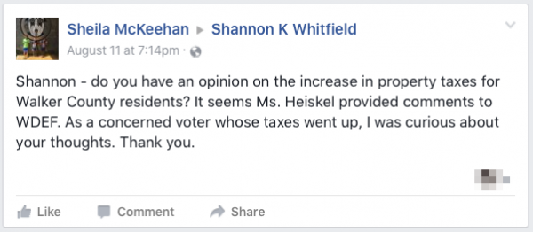 Shannon Whitfield Tax Question Unanswered