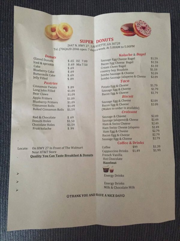 Super Donut Menu